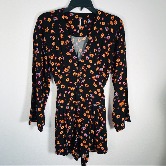 Free People NWOT L’Amour black floral combo romper - Picture 6 of 8